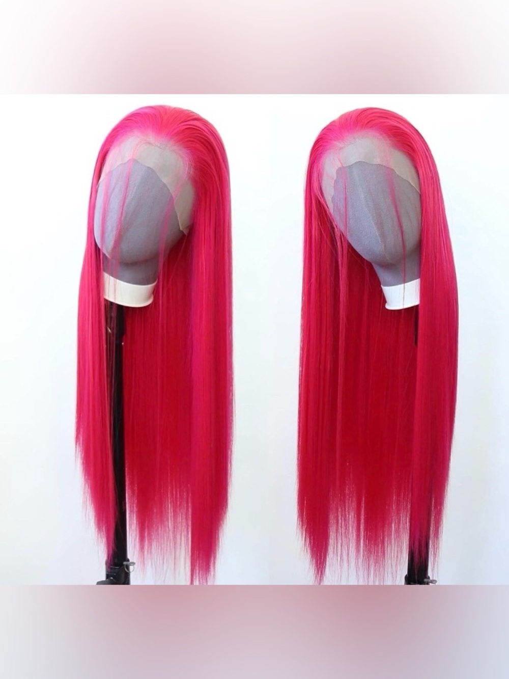 Long Straight Hot Pink Synthetic Hair 24 in Lace Front Wig Natural as Human Hair